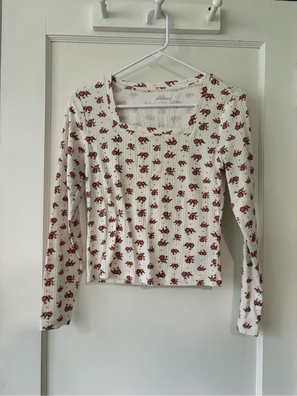 Old Navy Cream with Red and Pink Floral Print- long sleeve shirt